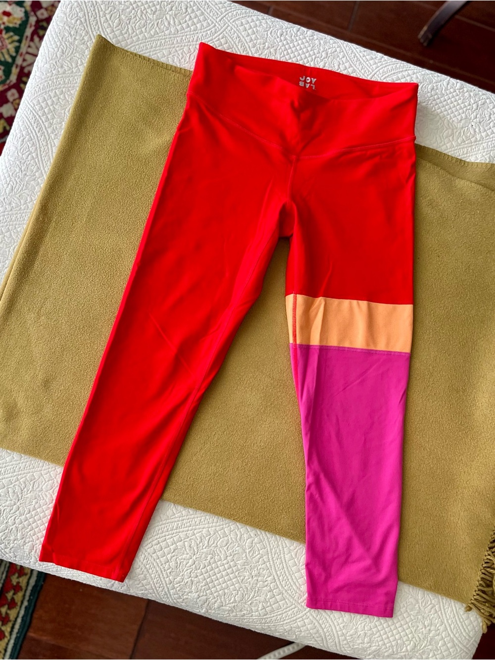 JoyLab Red Leggings with Pink and Peach Colorblock Panels